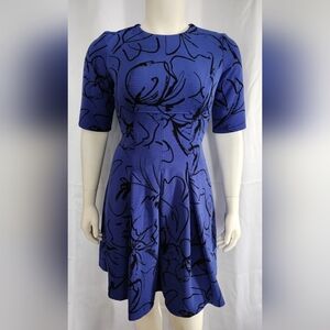 Danny & Nicole Blue Purple Fit & Flare Pleated Elbow Sleeve Dress Size 12